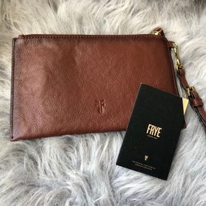 Frye cognac wristlet